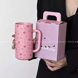 Cute Cartoon Ceramic Mug, Girly Heart Mug, Adorable Coffee Cup, Couple's Water Cup, High-Appearance Breakfast Milk Cup