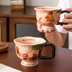 Retro Ceramic Cute Cup for Office, High Aesthetic Value, Household Mug, Girls' Drinking Cup, Breakfast Coffee Cup
