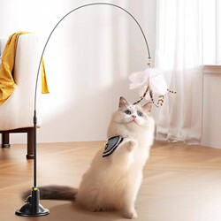 Cat Toy Teaser Stick with Suction Cup, Long Rod for Self-Entertainment and Boredom Relief, Complete Collection of Kitten Supplies