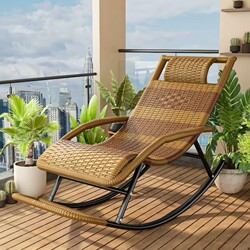 Rattan Rocking Chair for the Elderly, Home-Use Lazy Balcony Rocking Chair, Rattan Woven Recliner, Leisure Chair, Waterproof