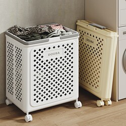 Household Bathroom Dirty Laundry Basket Foldable Large Capacity Dirty Clothes Storage Basket with Wheels Movable Dirty Clothes Hamper