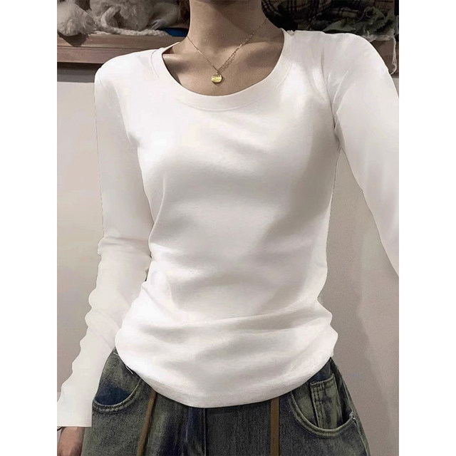 Bottoming shirt U-neck exposed collarbone spring and autumn new slim ...