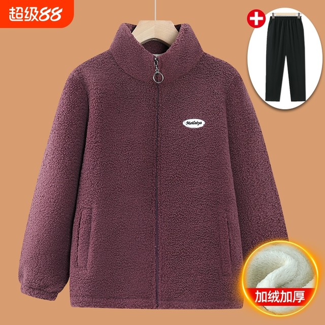 Middle-aged and elderly women's autumn and winter clothing women's polar fleece coat grandma's velvet thickened cotton coat elderly mother's lamb's wool top