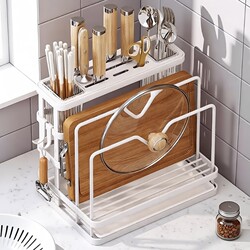 Kitchen Knife Holder Storage Rack Cutting Board Stand Integrated Knife and Cutting Board Organizer Countertop Multifunctional Wall-Mounted