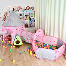Children's Castle Tent Tunnel Three-Piece Set for Boys and Girls Princess Crawling Indoor Playhouse Toy Ocean Ball Pool