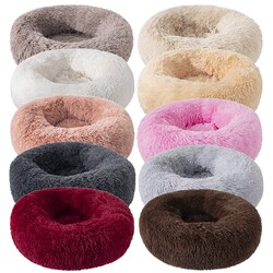 Dog Bed Cat Bed Long Plush Round Pet Bed Dog Bed Winter Dog Mat Pet Bed Pet Supplies Wholesale Black