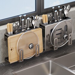 New Kitchen Knife Holder and Storage Rack, Wall-Mounted Household Integrated Storage Rack for Knives, Chopsticks, and Cutting Boards, Countertop Knife Organizer