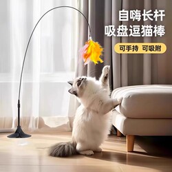 Cat Toy Teaser Stick with Suction Cup, Long Rod for Self-Entertainment and Boredom Relief, Complete Collection of Kitten Supplies