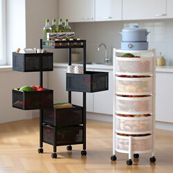 Kitchen Storage Rack Multi-Layer Rotating Household Floor-Standing Snack Box Living Room Toy Fruit and Vegetable Basket Trolley