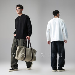 Youshu Solid Color Small Round Neck Sweatshirt for Men, Long Sleeve, 2026 New Spring American Style Trendy Brand, High-End Base Shirt