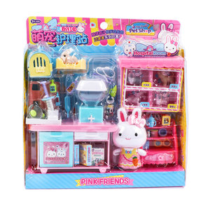 
Pink Rabbit Cute Pet Care Station Living Museum Bunny Puppy Cat Pet Feeding House Children Girls Toys