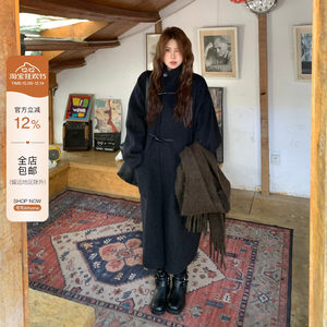 
Zhai Zhai athome//Paris Left Bank silhouette wool horn button double-sided woolen coat stand collar mid-length coat