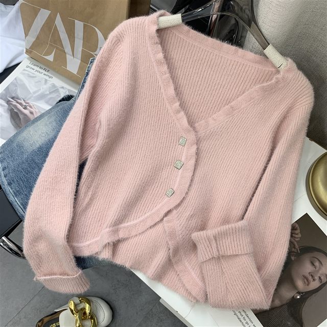 Sweater cardigan 2023 spring and summer new single-breasted solid color V-neck warm long-sleeved women J#22