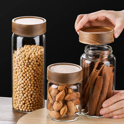 Acacia wood screw-top glass sealed jar threaded mouth storage jar honey jam sealed bottle tea jar sugar jar moisture-proof