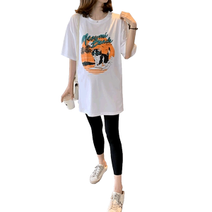 Pregnant women's summer clothes short -sleeved T -shirt pure cotton loose large size mid -length dress spring autumn model pregnant women dress spring