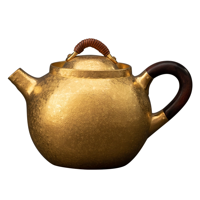 宽山集美堂纯手工制作金壶木米泡茶壶纯金9999（