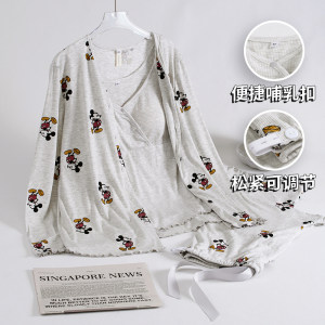 
Category a confinement clothing pure cotton three-piece set spring and summer thin postpartum maternity modal maternity breastfeeding spring and autumn pajamas