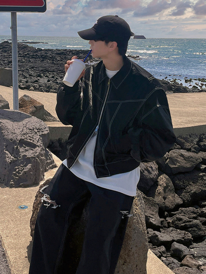 Mrcyc メンズ フェイクレザージャケット - 韓国風 オータムスタイル