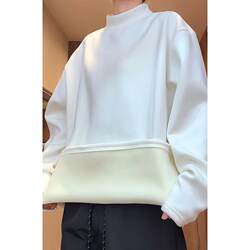 Double-Sided Thermal Half-High Collar Base Layer Shirt for Men, Fleece-Lined, Thick, Heavy-Duty Sweatshirt, White Inner Layer Top, Long-Sleeve T-Shirt