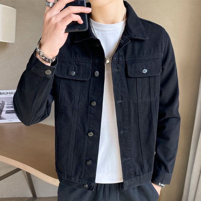 Spring and Autumn Black Denim Jacket Men's Korean Style Autumn Men's ...