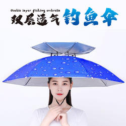 Fishing Umbrella with Single or Double-Layer Hat, Foldable Head-Mounted Sunshade and Rain Umbrella, Overhead Umbrella for Stream Fishing Equipment