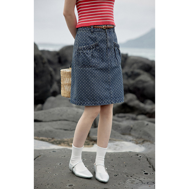 
Solighter French retro high waist printed denim skirt summer 2025 new A-line skirt straight skirt