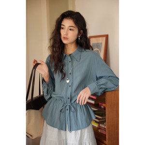 
solighter French retro drawstring waist shirt women's spring 2026 new design long-sleeved shirt