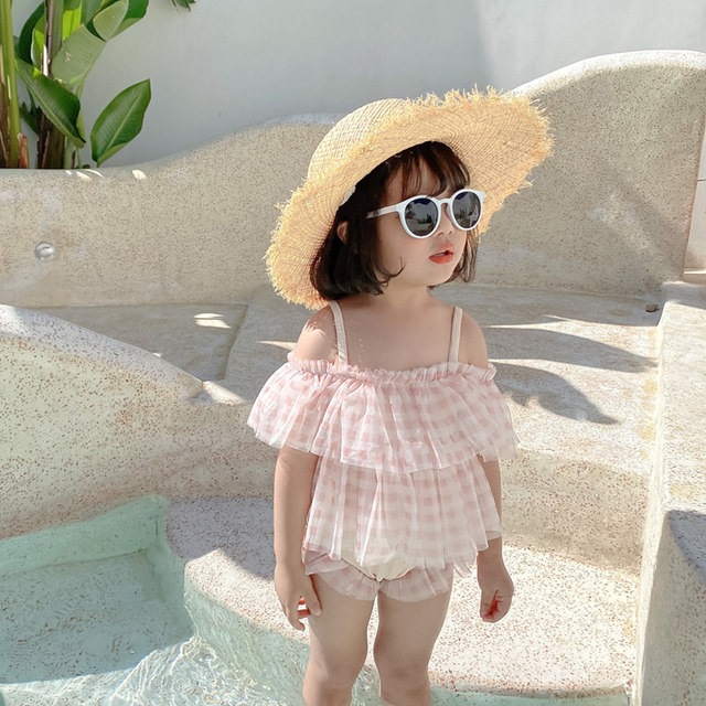 Children's swimsuit girl plaid split skirt baby's foreign swimsuit princess lace skirt bikini bikini
