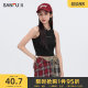 Sanfu vest 2025 summer embroidery design slim short I-line top women's clothing 495898
