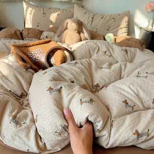 
Class A Dachshund Dog Bedding Four-Piece Set Pure Cotton Full Cotton Bed Sheets Quilt Cover Student Bed Dormitory Three-Piece Set 4