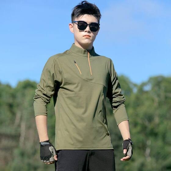 
Outdoor sports quick-drying T-shirt men's spring and autumn mountaineering half-zip elastic stand-up collar fitness long-sleeved quick-drying top