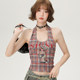 Girlhalo retro plaid halter neck sling for women in summer new slim sweet and cool hot girl underwear