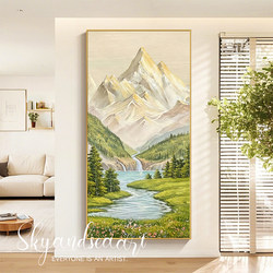 Flowing Water Brings Wealth, Decorative Painting for the Entrance, Cream-Style Wall Art Facing the Door, Corridor and Hallway Wall Painting, Landscape Painting