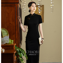 Luxusní černé šaty Cheongsam Pro ženy – Nový Styl 2023 S Efektem Zakrytí Břicha