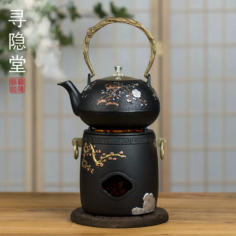 纯铜自在钩茶壶吊勾手工紫铜烧水煮茶壶铸铁吊炉煮茶炉茶道装饰-Taobao 