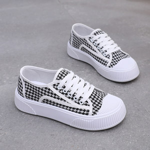 
Internet celebrity canvas shoes spring and summer new women's singles shoes Korean style fashionable versatile and comfortable houndstooth sports and casual shoes for women