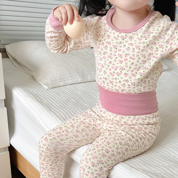 Baby boneless high -waisted autumn clothing baby cotton nursing belly, autumn pants children's autumn and winter warm underwear girl boys set
