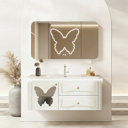 French-Style Cream-Colored Bathroom Cabinet, Rubber Wood Lacquered Washbasin, Bathroom Basin Cabinet Combination with Integrated Ceramic Basin