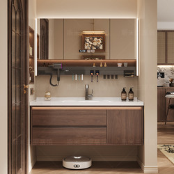 Medieval-Style Bathroom Cabinet with Integrated Ceramic Basin, Washbasin and Countertop Combination, New Chinese-Style Bathroom Cabinet for the Restroom