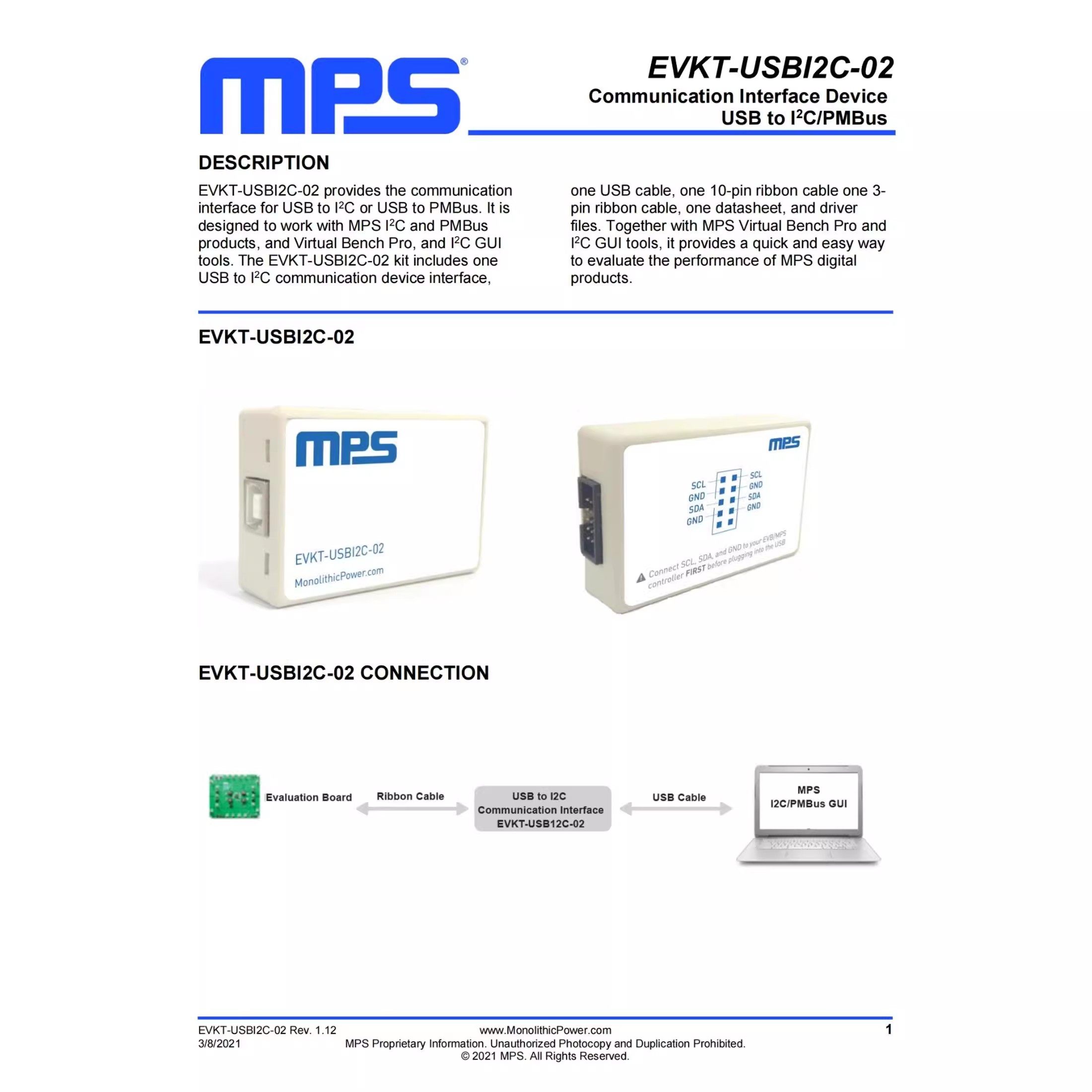 Graveur de programmation original evkt-usbi2c-02 usb mps i2c pmbus mps
