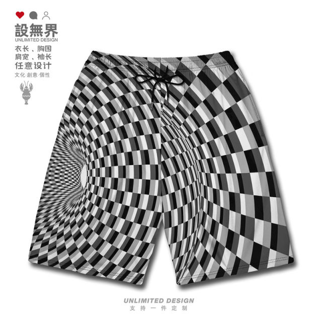 Trendy geometric spiral dizziness pattern naked eye 3D fun large size shorts men's and women's summer 0018 design without boundaries