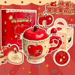 Cute Red Apple Tall Mug Coffee Cup, High-Quality Ceramic Water Cup, Practical Birthday Gift Cup for Women