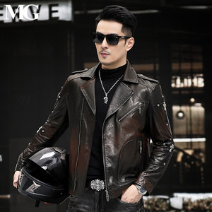 
New yuppie trend motorcycle goatskin jacket men's genuine leather jacket slim short Harley leather jacket