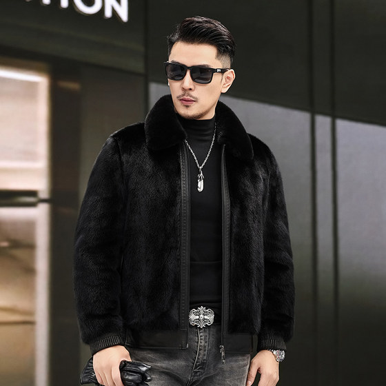
2025 whole mink goosevelt mink coat genuine leather leather jacket men mink lapel jacket short down fur jacket