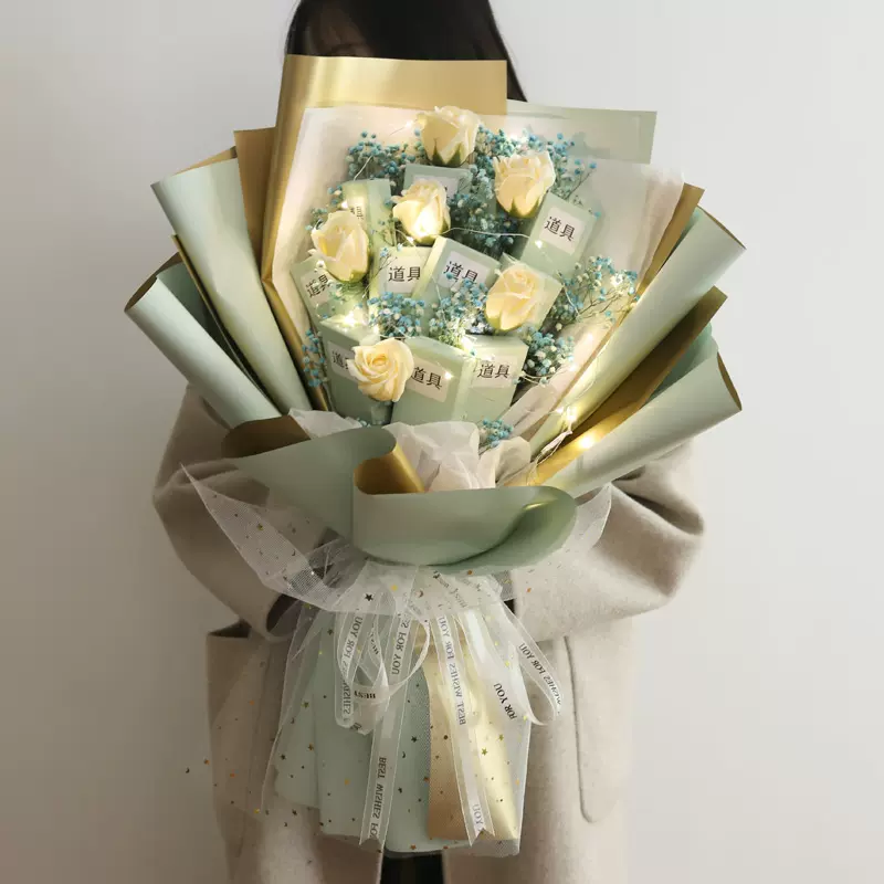 七夕情人节水果照片香烟花束面膜零食花束diy材料全套免包装花束