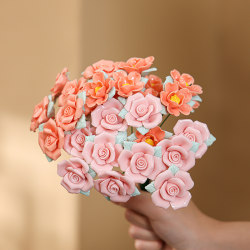 Jingdezhen Ceramic Rose Branch Artificial Flower Eternal Bouquet Vase Ornaments DIY Handmade Decorative Gifts