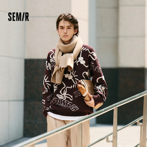 
Semir Snoopy series sweater men's winter full version jacquard sweater contrast couple sweater loose pullover