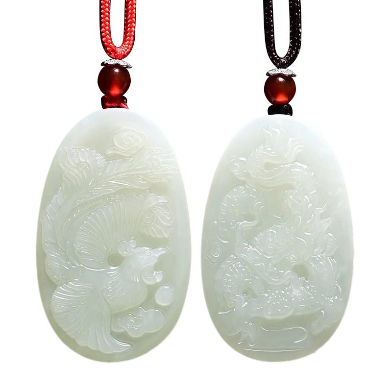 天然和田玉龍鳳玉佩一對男女情侶對牌玉石龍牌鳳凰牌