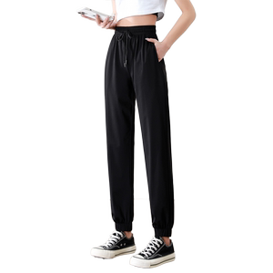 Large -size ice silk sports pants female fat mm pants elasticity summer thin loose nine -pointed foot 200*0.5kg casual pants