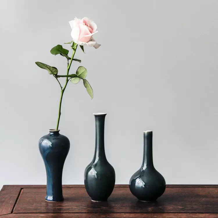 清仓祭青花瓶古典颜色釉月白豆青霁蓝祭红小花瓶